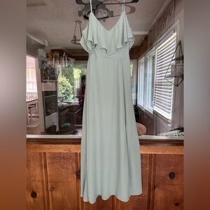Birdy Grey Green Ruffled Off-Shoulder Maxi Dress